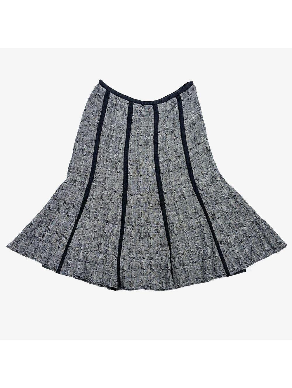 Gray Midi Skirt Tweed Textured Panel Detail